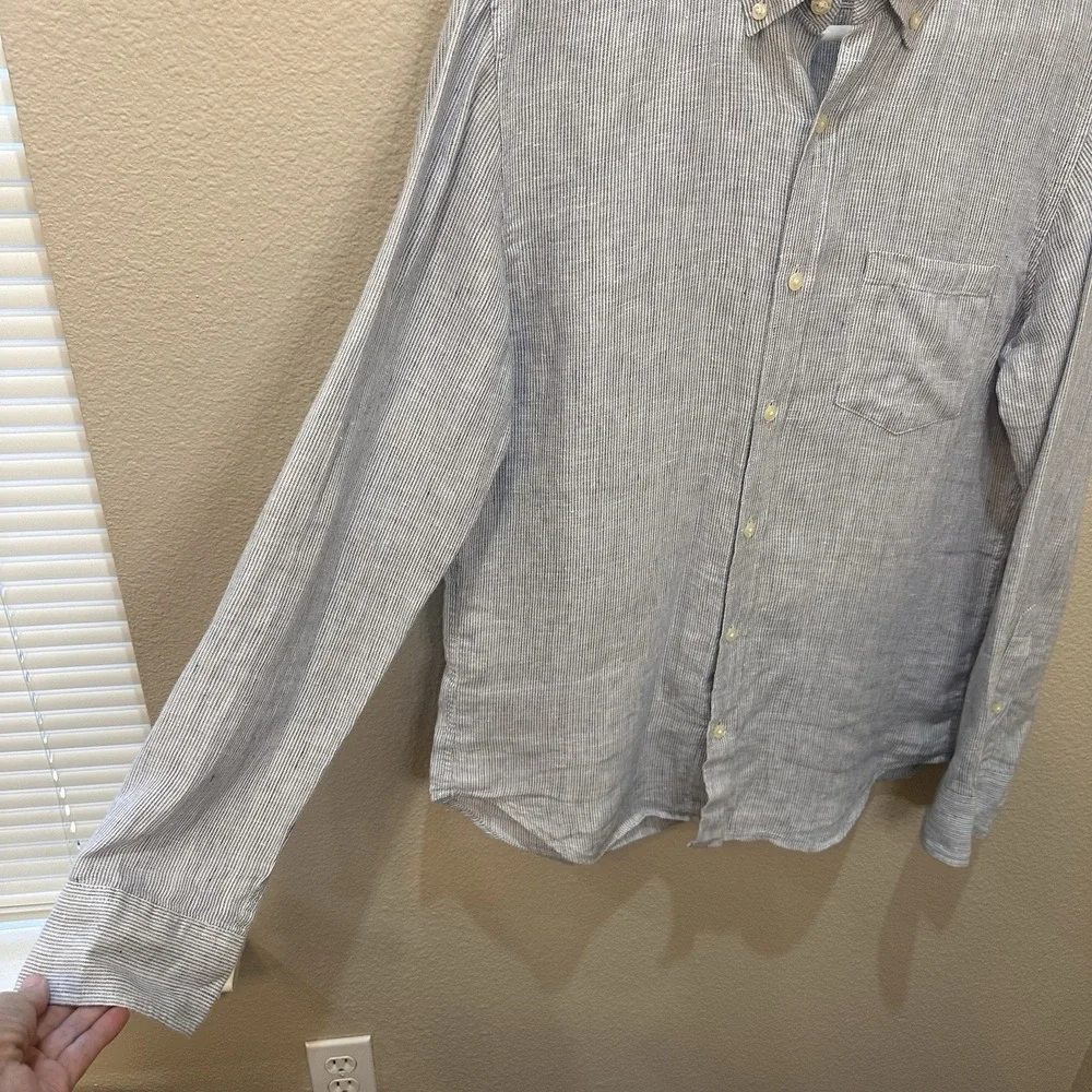 J Crew Mens Blue Striped Slim Fit Linen Long Sleeve Button Down Shirt M Preppy